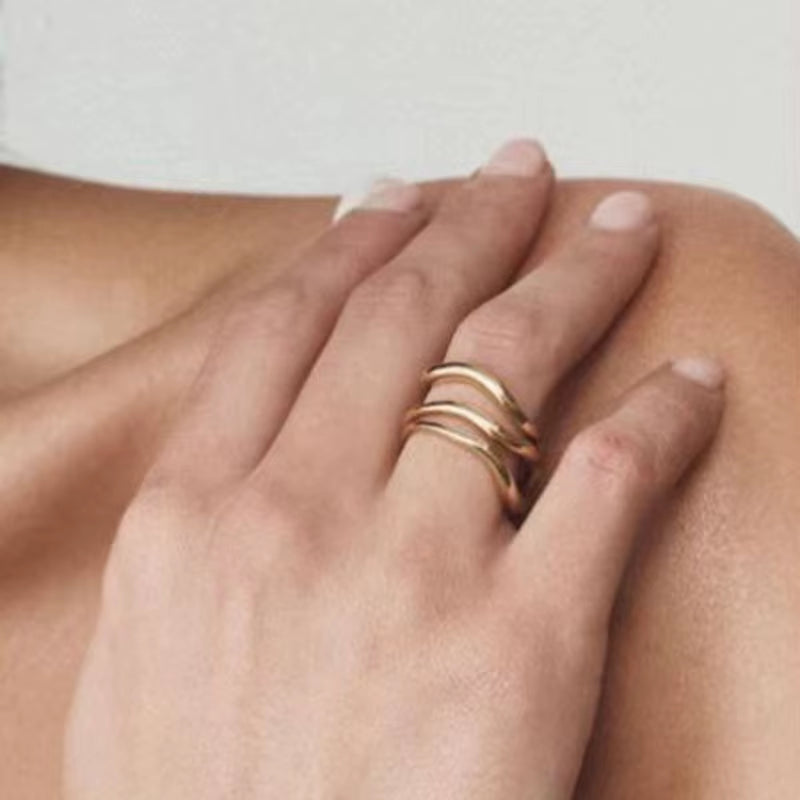 Tarnish Free Waterproof Minimalist Twist Stackable 18K PVD Fashion Gold Plated Stainless Steel Eternity Women Rings Single Piece