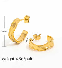JOOLIM High End 18K Gold Plated Band C Wrinkle Chunky Hoop Earring Jewelry Stainless Steel for Women
