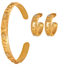 Trendy Earring 18K Gold Plated Dainty Moon Star Relief Zirconia Band C Hoop Earrings Stainless Steel Earrings Wholesale
