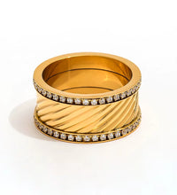 Joolim Jewelry Wholesale High End PVD No Fade Fashion Chunky Double Layer Zirconia Band Stainless Steel Ring for Women