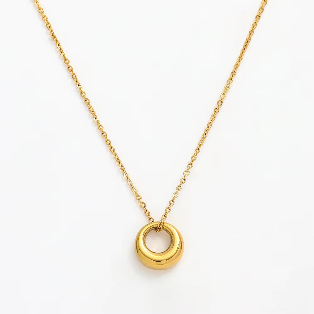 Joolim Jewelry 18K Gold Plated Chunky Circle Gradient Pendant Necklace Stainless Steel Jewelry Wholesale Tarnish Free