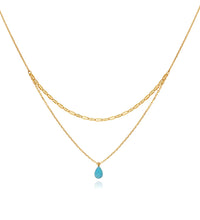 Joolim Jewelry 18K Gold Plated Blue Teardrop Artificial Stone Pendant Double-Layer Necklace Trendy Stainless Steel Jewelry