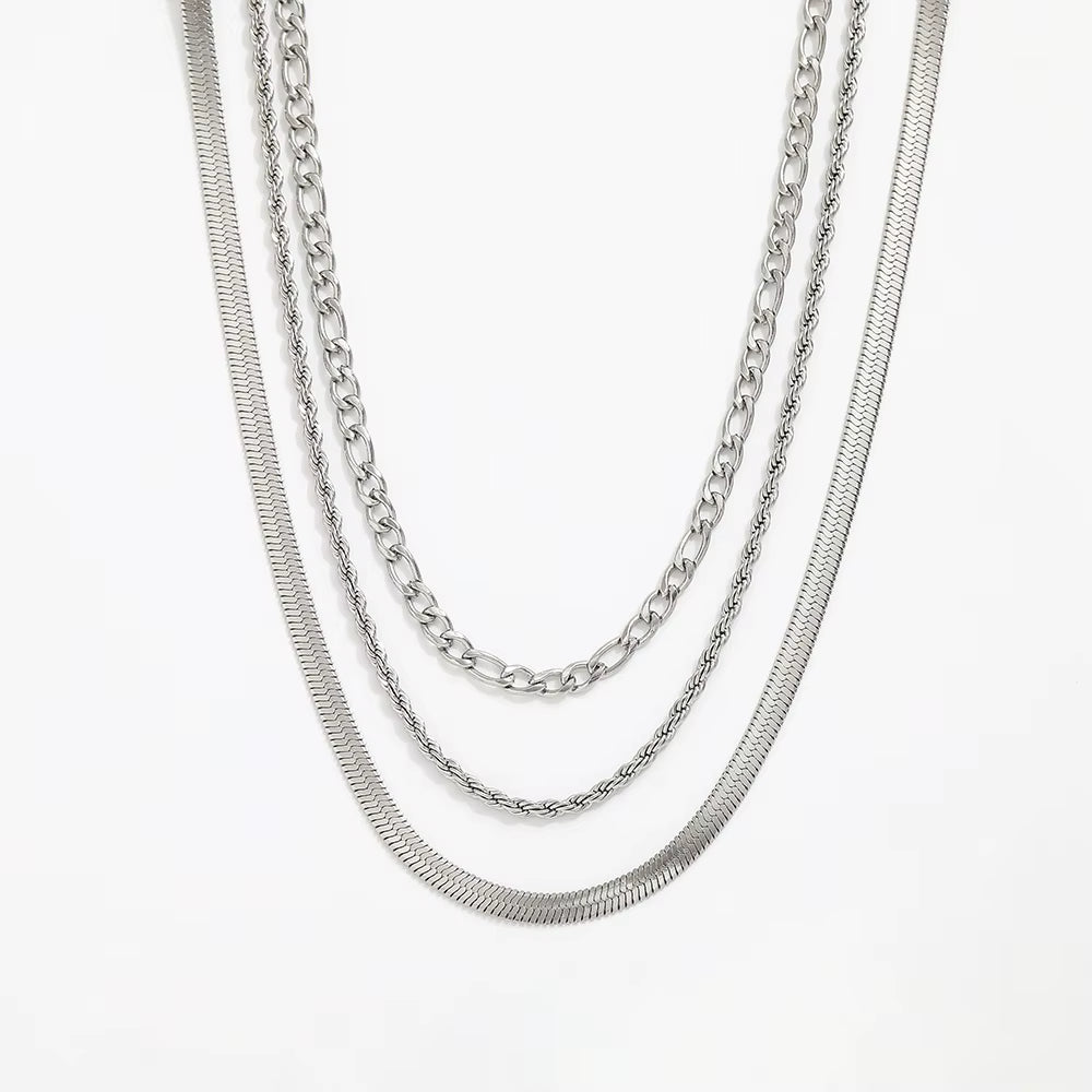 Joolim Jewelry Gold Plated Figaro Chain Rope Chain Snake Chain Three Layer Necklace Stainless Steel Jewelry Wholesale