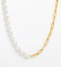 Waterproof & Tarnish Free 18K Gold Plated Paper Clip Freshwater Pearl Joint Necklace Trendy Stainless Steel Jewelry Wholesale