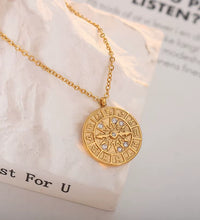 JOOLIM High End Stainless Steel Zirconia Zodiac Pointer Coin Pendant Necklace 18K Gold Plated Jewelry Wholesale