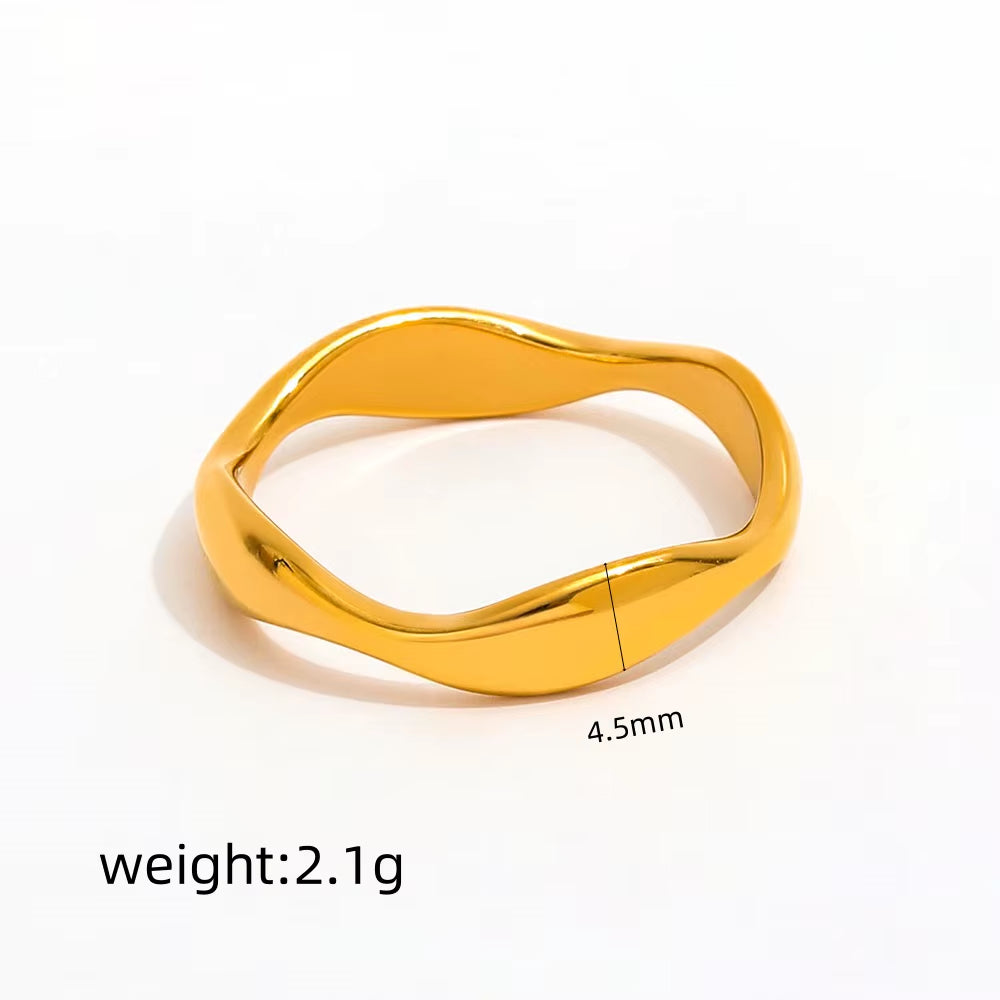 Joolim Jewelry Wholesale High End PVD Waterproof&Non Tarnish Fashion Dainty Arc-Shaped Wave Stainless Steel Ring for Women