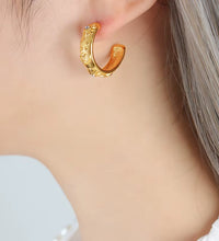 Trendy Earring 18K Gold Plated Dainty Moon Star Relief Zirconia Band C Hoop Earrings Stainless Steel Earrings Wholesale