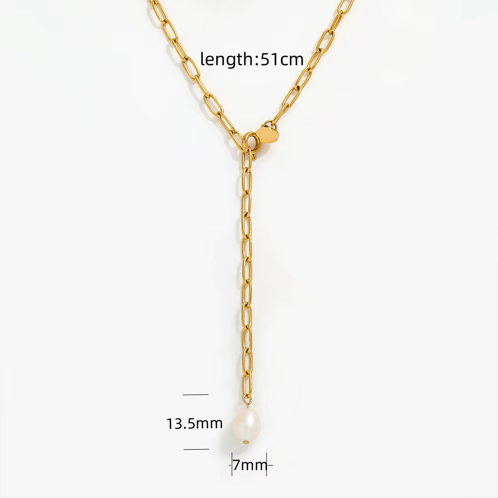 Joolim Jewelry 18K Gold Plated Fresh Water Pearl Pendant Adjustable Necklace Trendy Paper Pin Chain Stainless Steel Wholesale