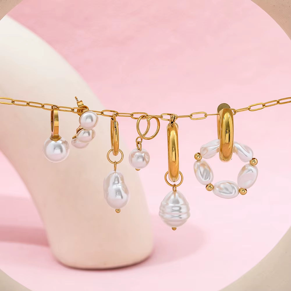 Trendy High Quality PVD 18K Gold Plated 3 Pearl Stud Earrings Stainless Steel Fashion Earring Wholesale