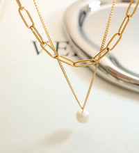 JOOLIM Ready to Ship High End 18K Gold Plated Stainless Steel Single Fresh Water Pearl Pendant Double-Layer Chain Necklace