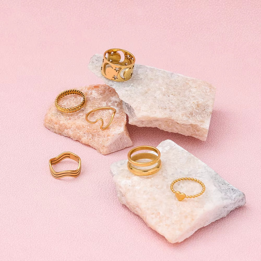 Joolim Jewelry 18K Gold Plated Stainless Steel Line Waved Sea Gull Rings for Women