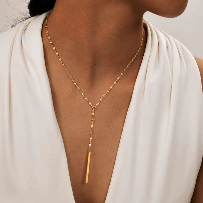 Joolim Jewelry Dainty 18K Gold Plated Stainless Steel Necklace Adjustable Cross Link Chain Y Tassel Zircon Vintage for Gift