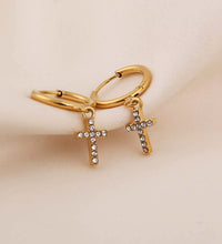 18K Pvd Dainty Elegant CNC Cubic Zirconia Pave Heart Waterdrop Starburst Cross Stainless Steel Hoop Earring Fine Jewelry