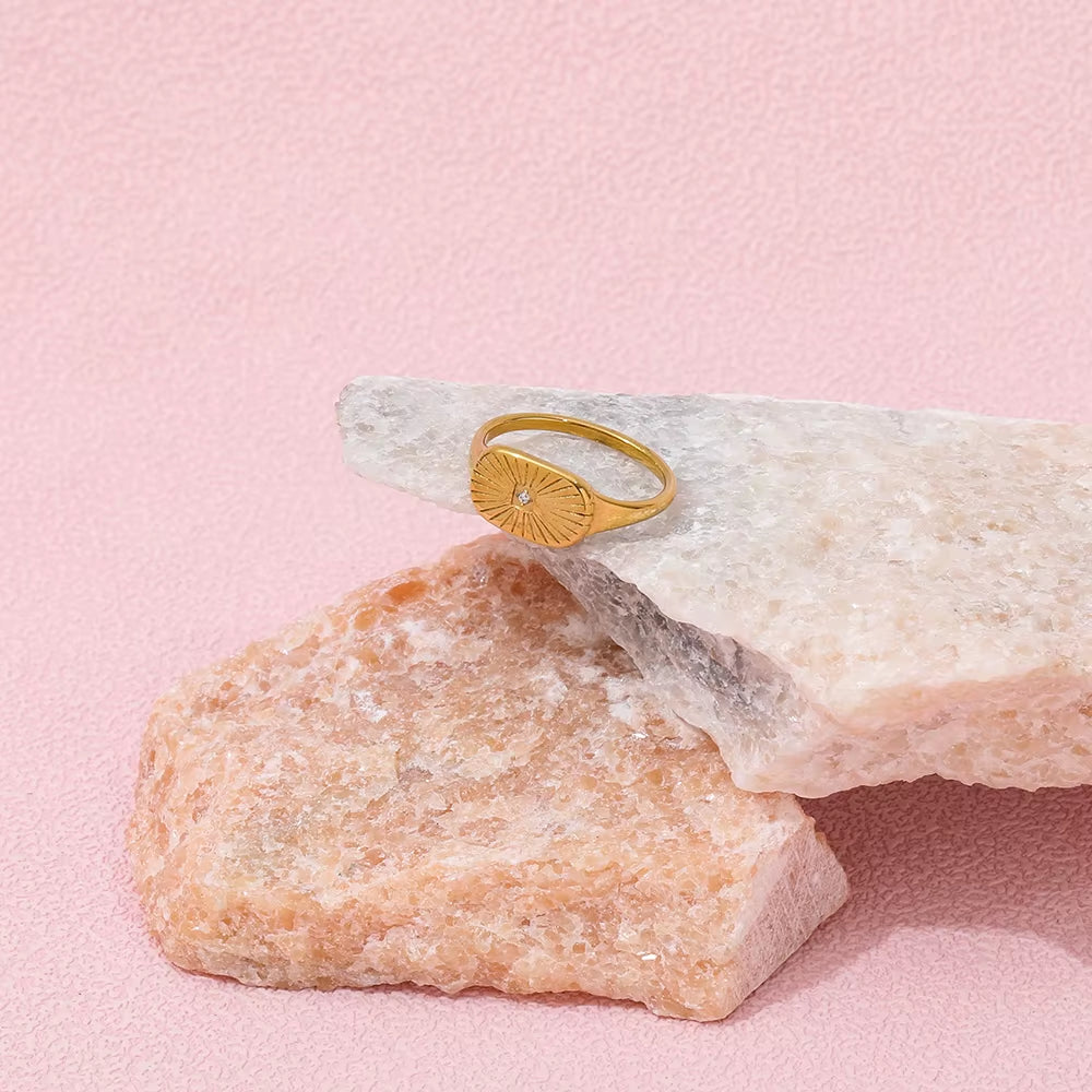 Joolim Jewelry Wholesale 18K Gold Plated Sun Rays Burst Stainless Steel Rings for Women Statement Rings