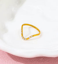 Joolim Jewelry Wholesale 18K Gold Plated Dainty 8 Zirconia CNC Inlay Waved Lines Stainless Steel Ring for Women Gift