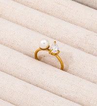 Trendy Fashion Ring with Water Drop Zircon Imitation Pearl 18K Gold Plated High End Stainless Steel for Gift