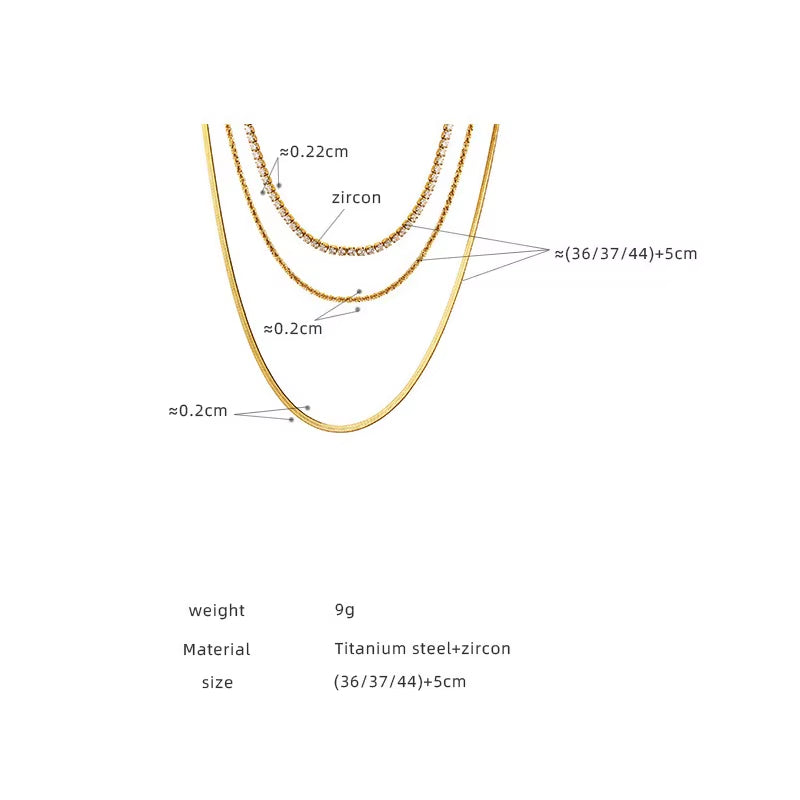 Joolim Jewelry 18K Gold Plated Three Layers Snake Chain Zircon Pave Necklace Stainless Steel Jewelry Wholesale