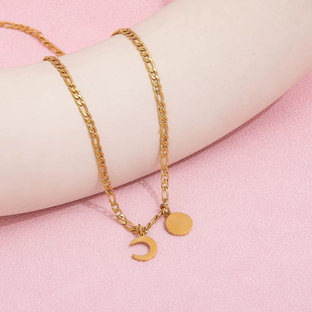 Customized Jewelry Gold Stylish PVD Plated Sun Star Stainless Steel Necklaces Trendy Women Jewelry