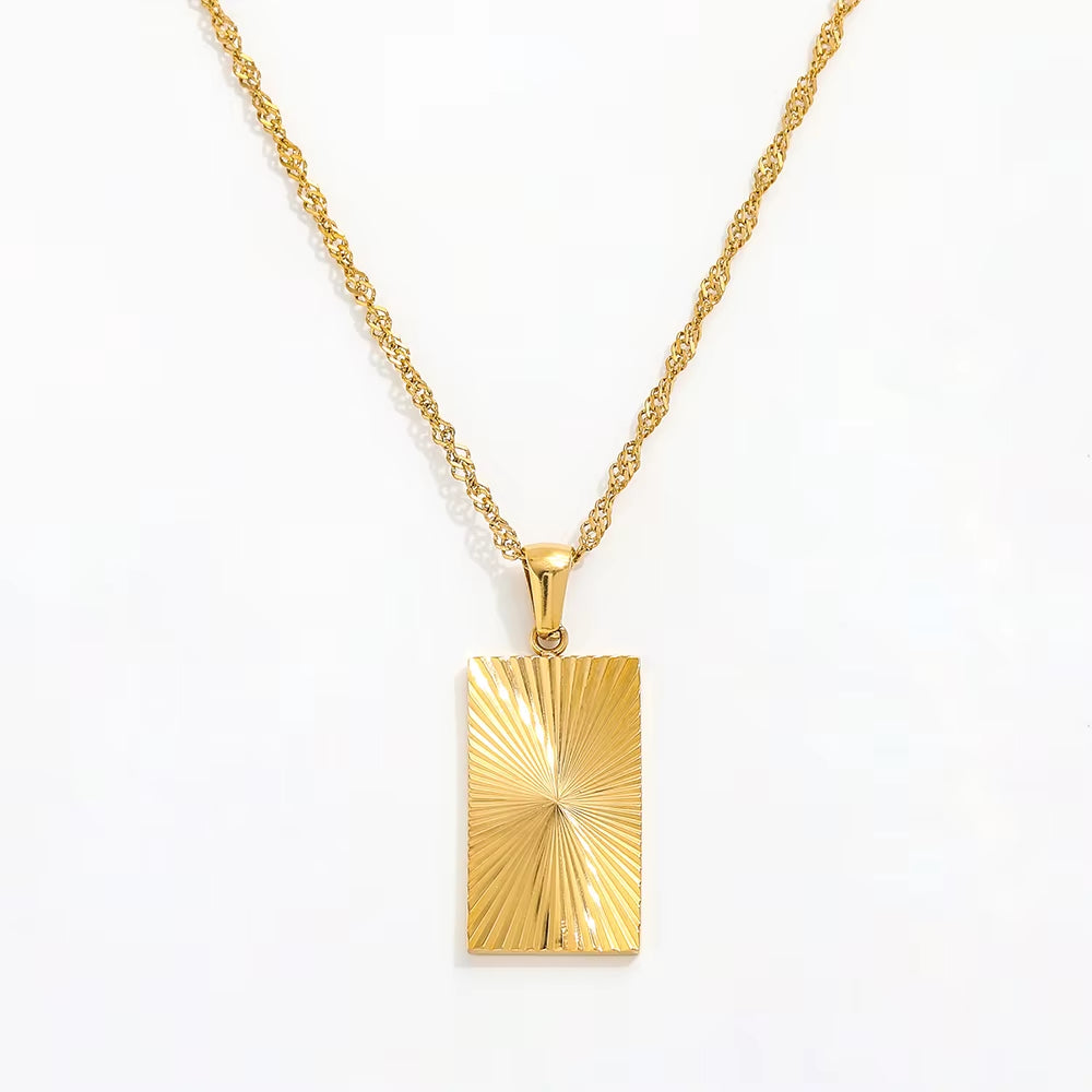 Joolim Jewelry Tarnish Free PVD Gold Plated Sunburst Rectangle Pendant Necklace Trendy Necklace Wholesale