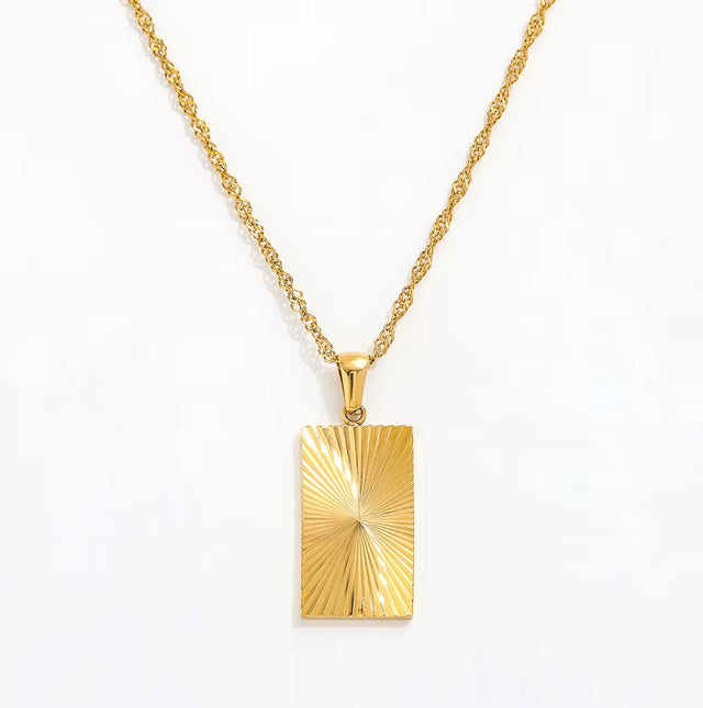 Joolim Jewelry Tarnish Free PVD Gold Plated Sunburst Rectangle Pendant Necklace Trendy Necklace Wholesale