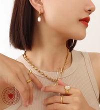 JLE0228 New Trendy 18K Gold Plated Elegant Dainty Fresh Water Pearl Stainless Steel Hoop Earrings for Women