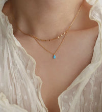 Joolim Jewelry 18K Gold Plated Blue Teardrop Artificial Stone Pendant Double-Layer Necklace Trendy Stainless Steel Jewelry