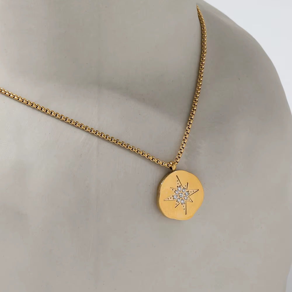 18K Gold Plated Starburst Stainless Steel Pendant Necklace Trendy Jewelry Dainty Pendant Necklace