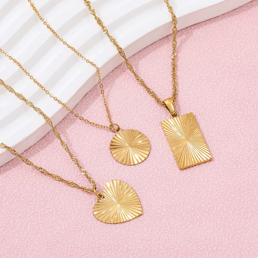 Joolim Jewelry Tarnish Free PVD Gold Plated Sunburst Rectangle Pendant Necklace Trendy Necklace Wholesale