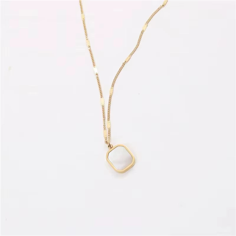 Joolim 18K Gold Plated Dainty White Rectangle Shell Pendant Necklace Stainless Steel Jewelry Wholesale