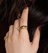 Joolim Jewelry 18K Gold Plated Waterproof Tarnish Free Stainless Steel Chunky Double-Layer Cross Dome Rings for Women