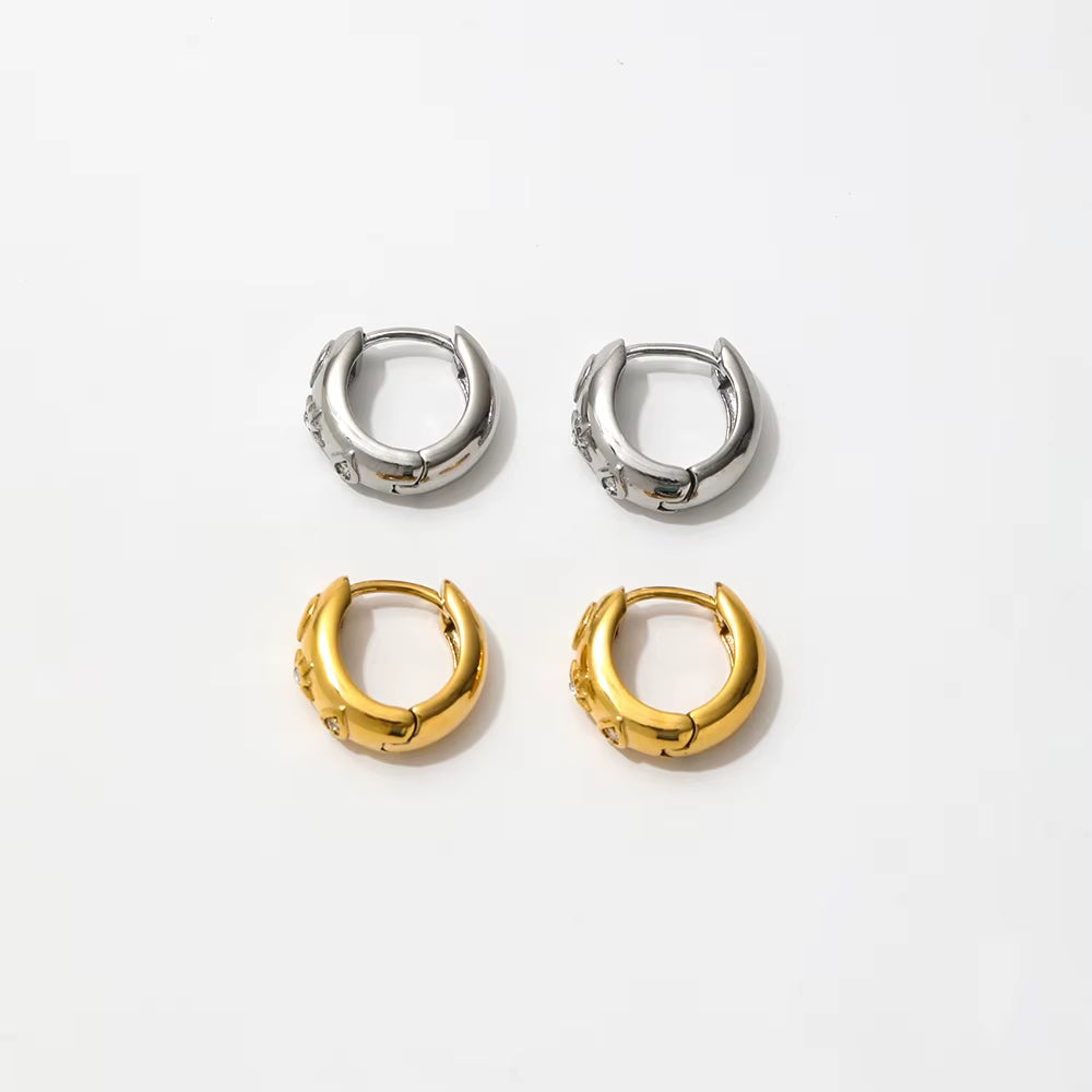 New Trendy Earring 18K Gold Plated Dainty CZ Moon Star Eye Stainless Steel Hoop Earrings for Women