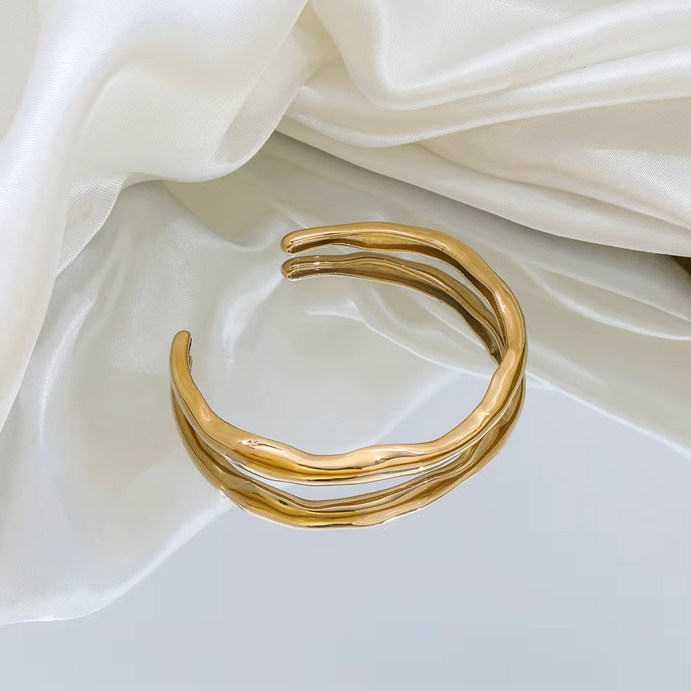 High End 18K Gold Plated Irregular Geometric Curved Ggsimple Cuff Stainless Steel Bracelet Trendy Fashion Jewelry for Women