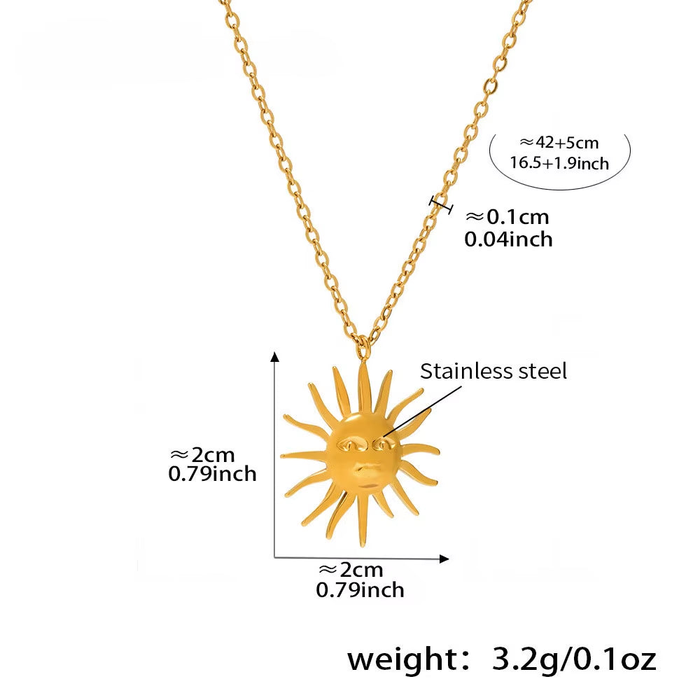 Joolim High End 18K PVD Gold Plated Waterproof Tarnish Free Sun Burst Face Pendant Stainless Steel Necklace