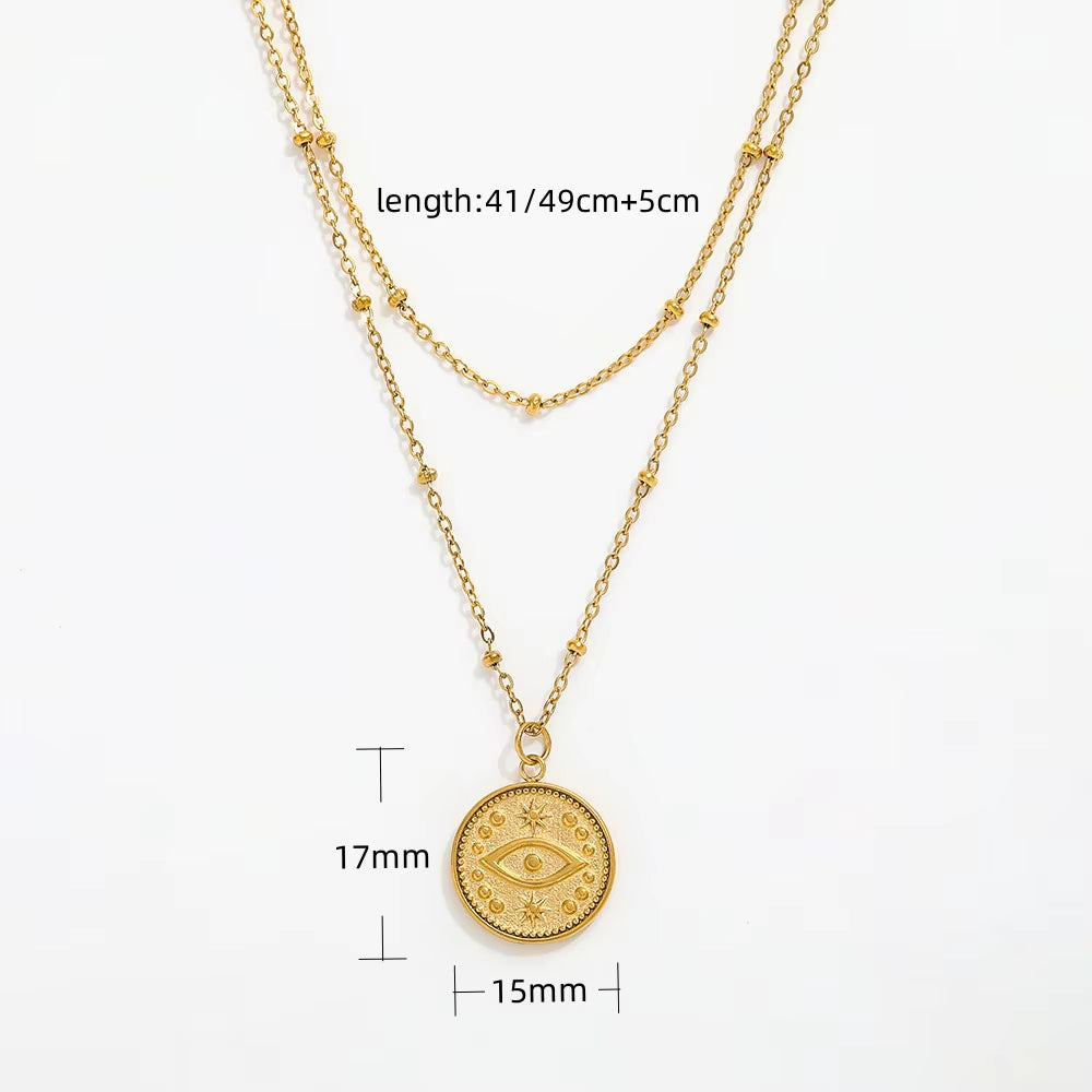 Joolim Jewelry 18K Gold Plated 2 Rows Eye Pendant Necklace Multi Layer Necklace Trendy Jewelry