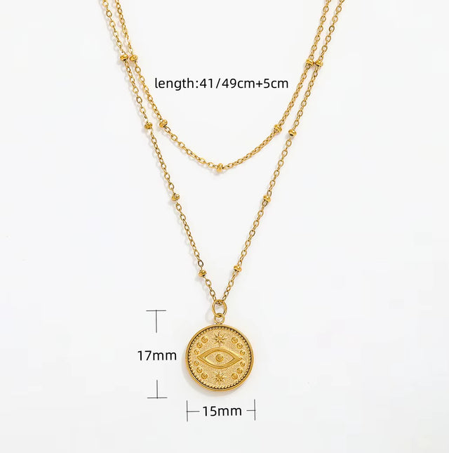 Joolim Jewelry 18K Gold Plated 2 Rows Eye Pendant Necklace Multi Layer Necklace Trendy Jewelry