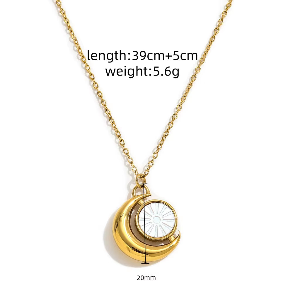 Joolim Jewelry 18K Gold Plated Waterproof&No Fade Fashion Simple Elegant Moon Shell Pendant Necklace Stainless Steel Jewelry