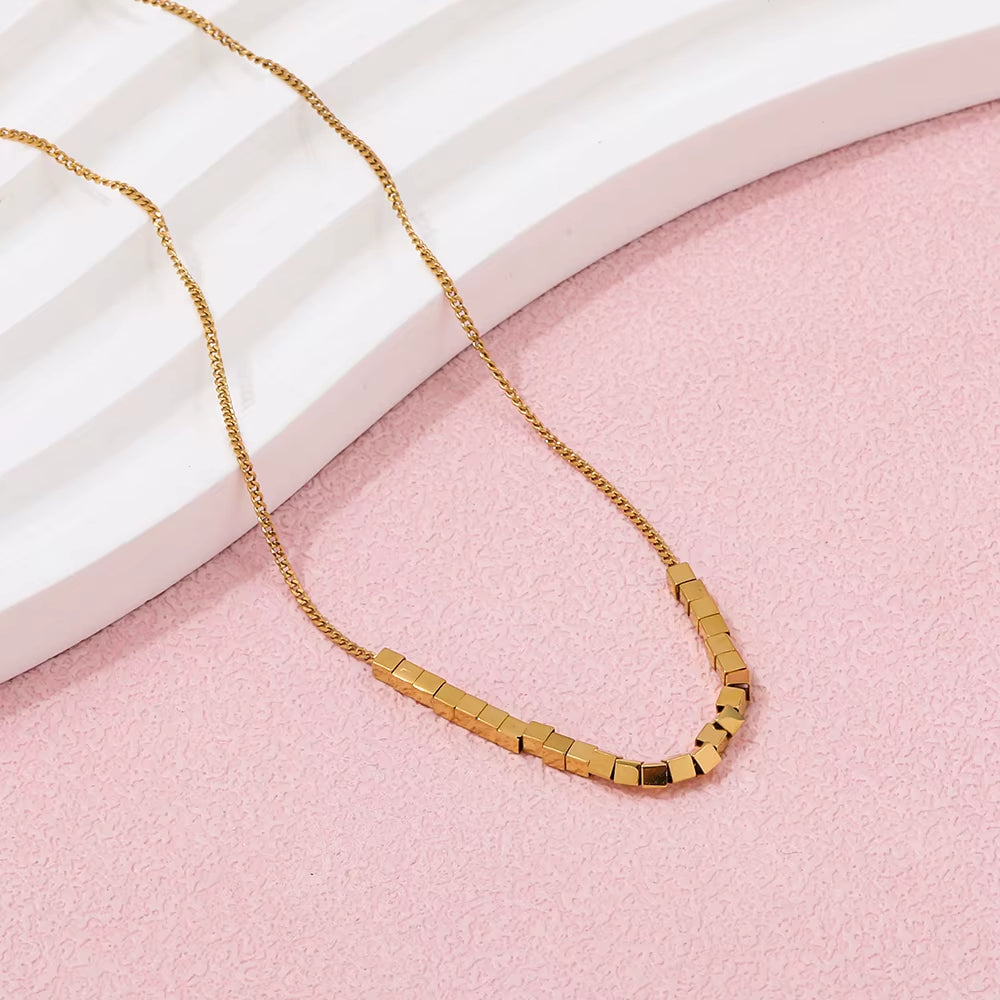 Joolim Jewelry 18K Gold Plated Boxes Pendant Necklace Stainless Steel Fashion Jewelry Wholesale for Women