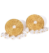 18K Gold Stainless Steel Faux Pearl round Textured Design Hoop Earrings Inspired by Classic Elegance