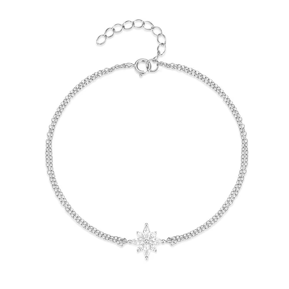 925 Sterling Silver Snowflake Zirconia Pendant Bracelet Fashion Jewelry Gift for Women