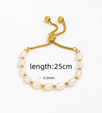 Adjustable 18K PVD Gold Plated Real Fresh Water Pearl Bracelet Stylish Geometric Stainless Steel Gift