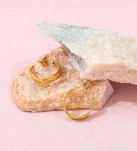 JOOLIM High End 18K Gold Plated Band C Wrinkle Chunky Hoop Earring Jewelry Stainless Steel for Women