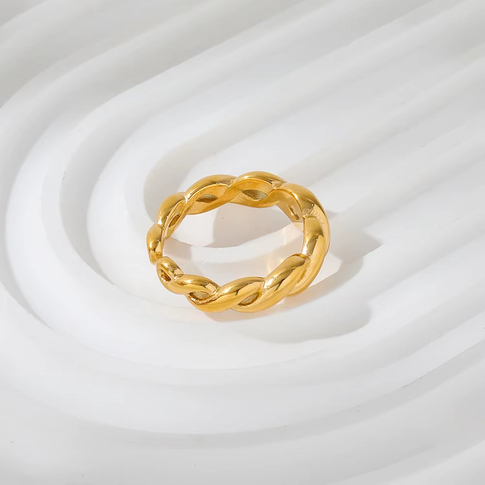 Joolim Jewelry Wholesale 18K Gold Plated Gradient Rope Stainless Steel Open Rings for Women Statement Rings