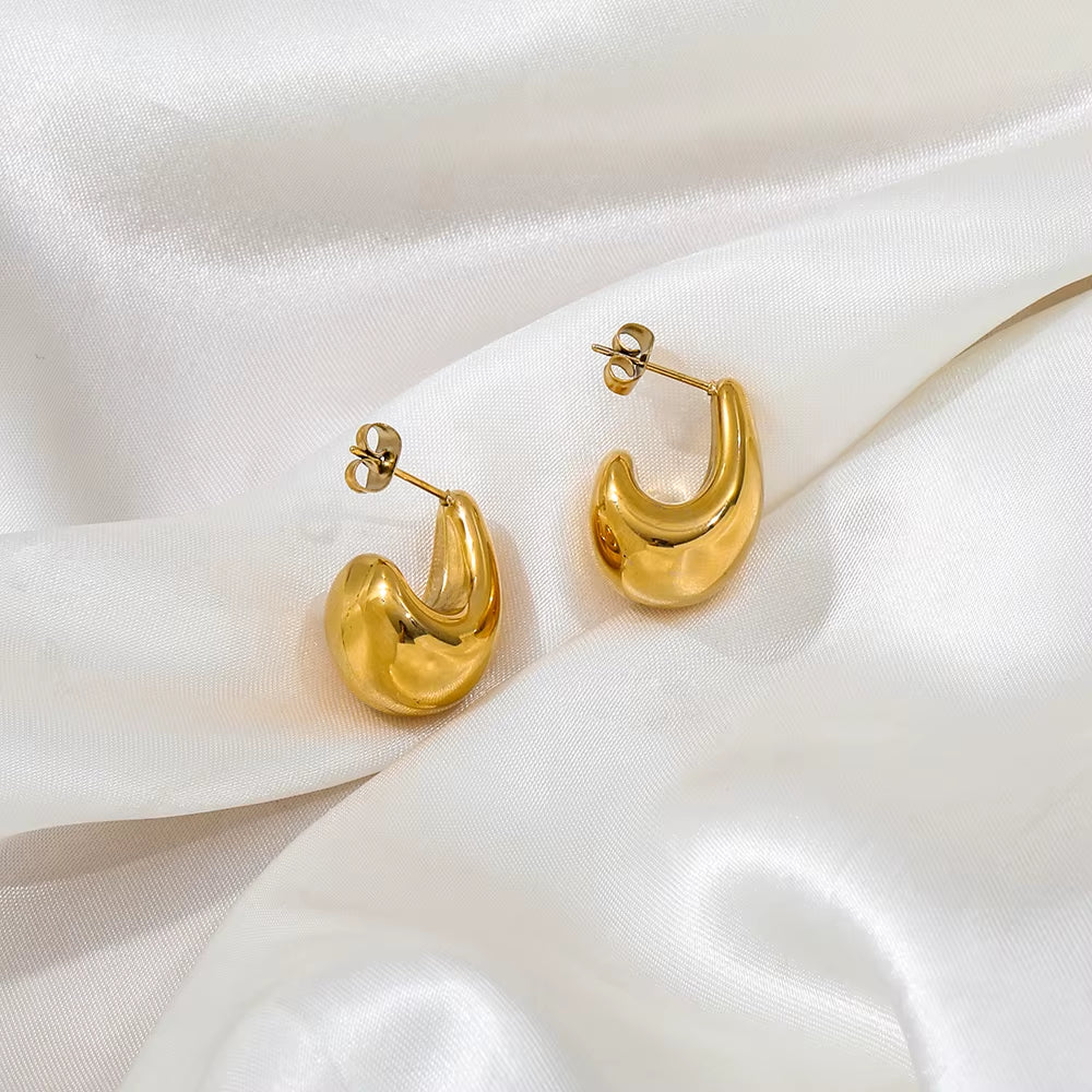Trend 18K PVD Gold Plated Waterproof Hollow Waterdrop Stainless Steel Hoop Earring Fashion Jewelry