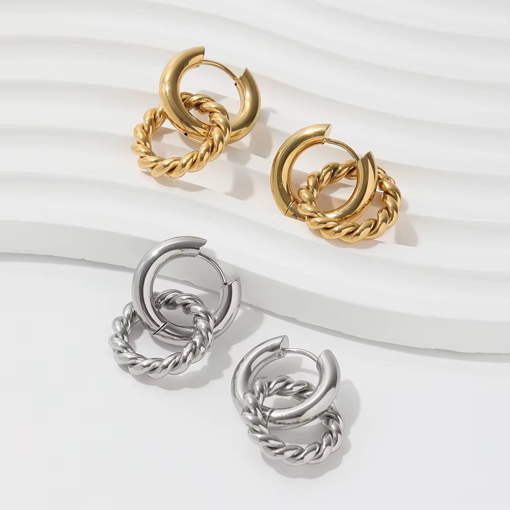 JOOLIM Jewelry PVD 18K Gold Plated Double Rope Chain Hoop Earring Stainless Steel Jewelry Fashion Jewelry