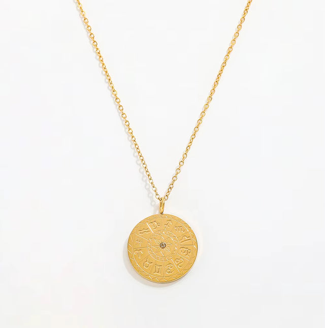 Joolim Jewelry 18K Gold Plated Vintage 12 Zodiac Coin Pendant Necklace Jewelry Wholesale Stainless Steel Necklaces