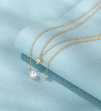 925 Sterling Silver 4 Claws round Single Zirconia Pearl Pendant Double-Layer Necklace Mini Style Silver Fashion Jewelry