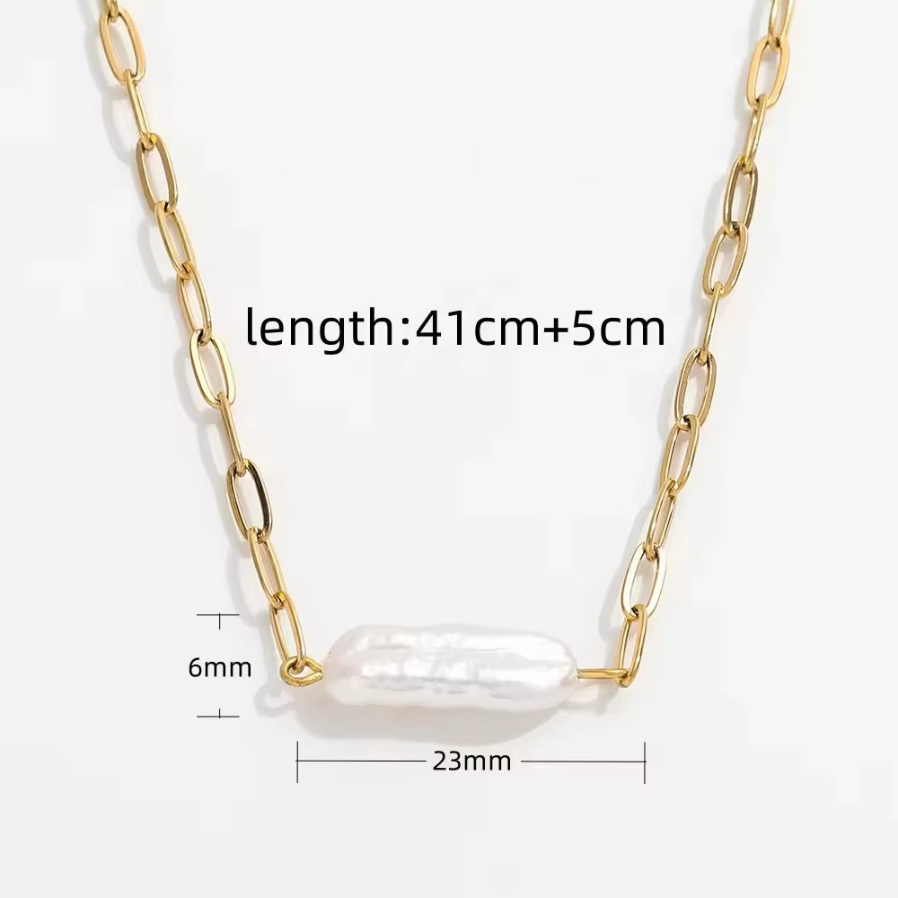 Joolim 18K Gold Plated Irregular Real Natural Freshwater Pearl Stainless Steel Paper Pin Necklace Bracelet Earring Jewelry Set