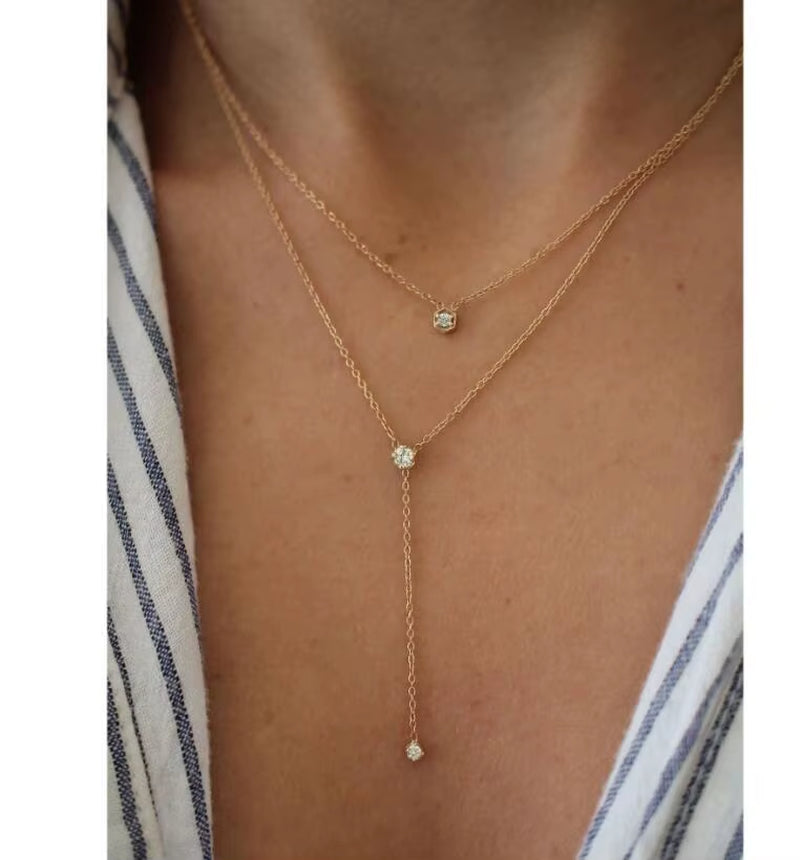 Joolim Jewelry Necklace 18K Gold Plated Dainty Elegant Cubic Zirconia Y Stainless Steel Layered Multi Layer Lariat Necklaces