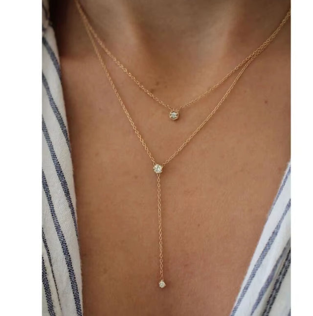 Joolim Jewelry Necklace 18K Gold Plated Dainty Elegant Cubic Zirconia Y Stainless Steel Layered Multi Layer Lariat Necklaces