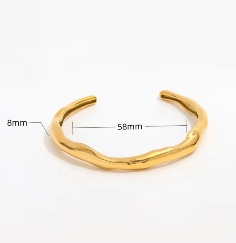 High End 18K Gold Plated Irregular Geometric Curved Ggsimple Cuff Stainless Steel Bracelet Trendy Fashion Jewelry for Women